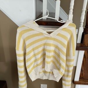 Sincerely Jules Yellow and Cream Striped V-Neck Sweater